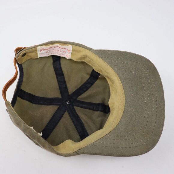 Vtg Filson Cap Dark Tan Khaki Oil Tin Cloth Leather Strap Patch - Picture 5 of 6
